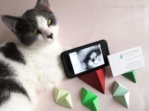 ... image for Origami Double-Pyramid Stand for iPhone or Business Cards