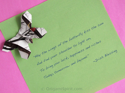 origami butterfly with a quote of an irish blessing