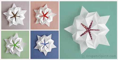 White Pentagonal Origami Star with red center