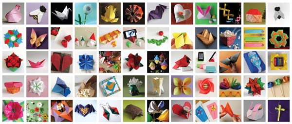 Sixty thumbnails of fabuous origami models