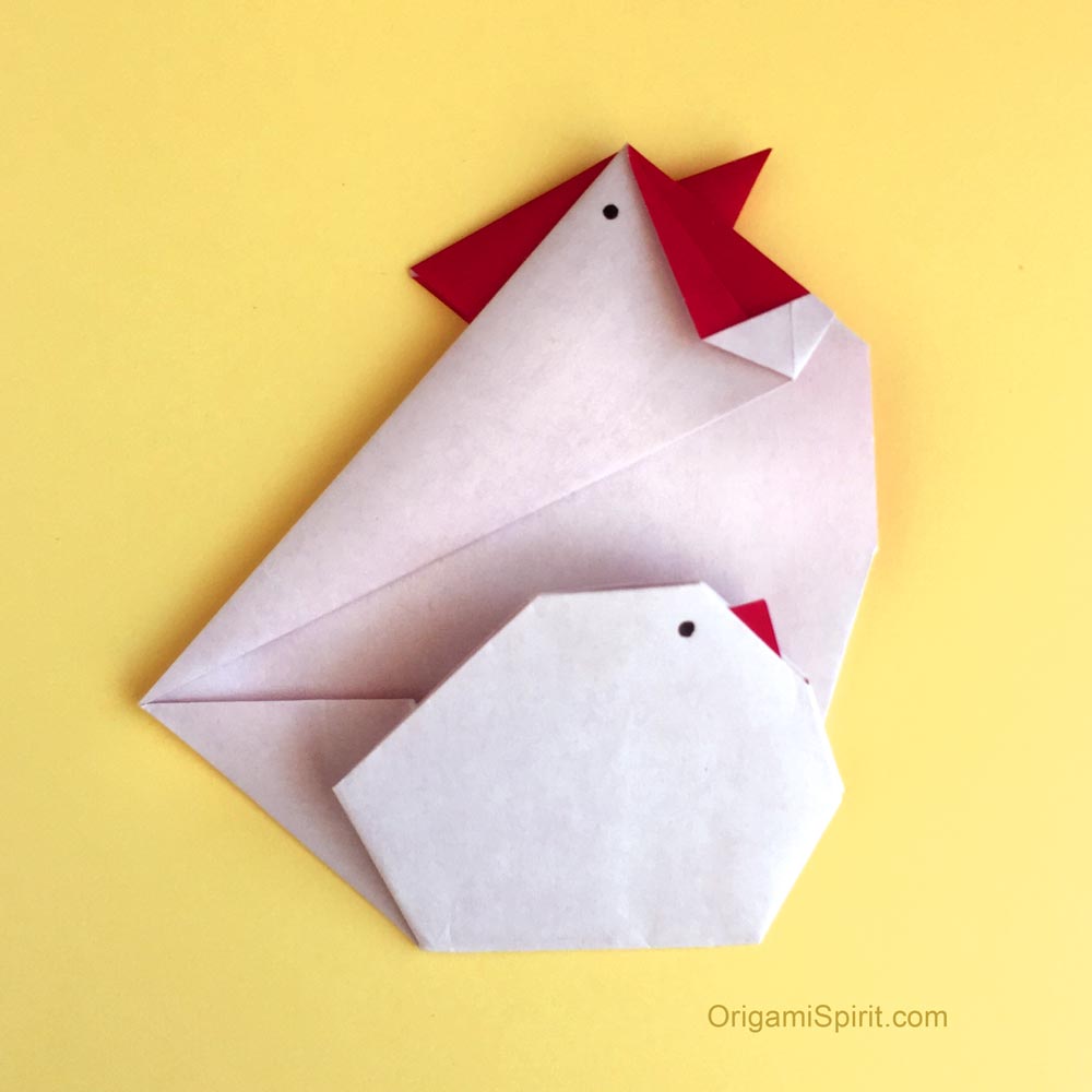 Chicken and Hen Origami Model designed by Leyla Torres