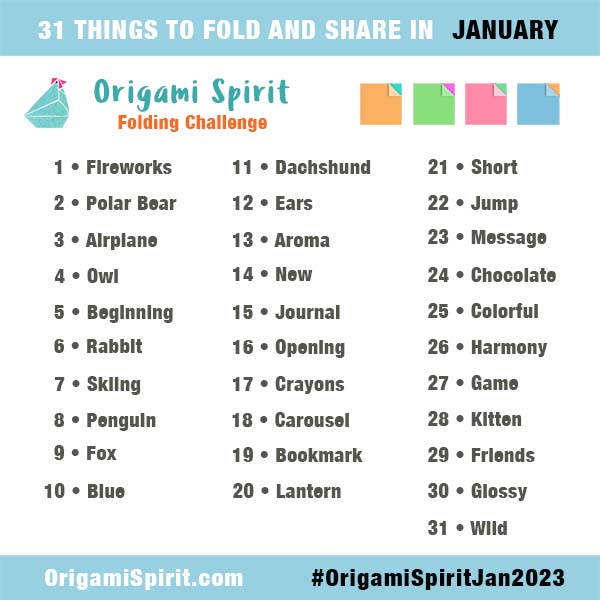 Origami Spirit Folding prompts for January 2023