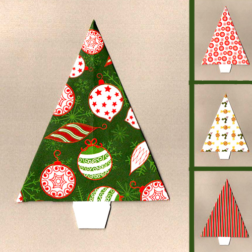 A traditional design of an origami model of of a Christmas pine tree.