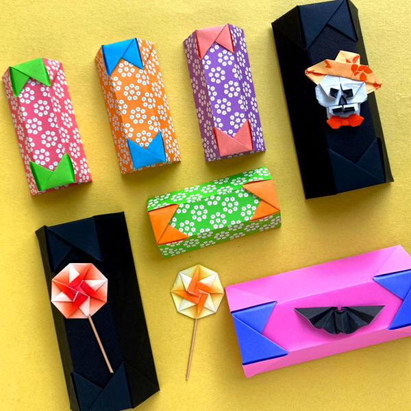 An origami model titled "Candy Coffin Box"  designed by Alexandra Ramirez