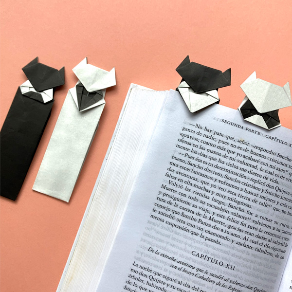 An origami model titled "Bookmarks - Corazón y Corbatín"  designed by Leyla Torres and Julio Salcedo