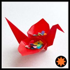 An origami model of a "Blossom Crane" designed by Leyla Torres