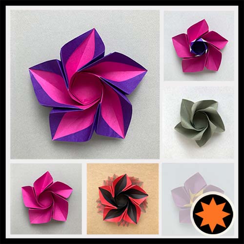 An origami model of a petunia flower designed by Leyla Torres