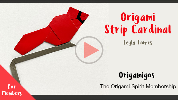 Origami Model of a Strip Cardinal on a Branch designed by Leyla Torres & Hazel Burrows