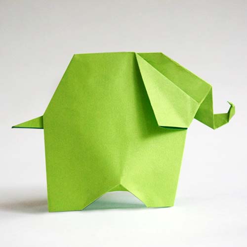 An Origami model titled "Origami Elephant." A design of Leyla Torres.