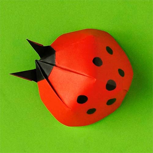 An Origami model titled "Ladybug" A design of Leyla Torres.